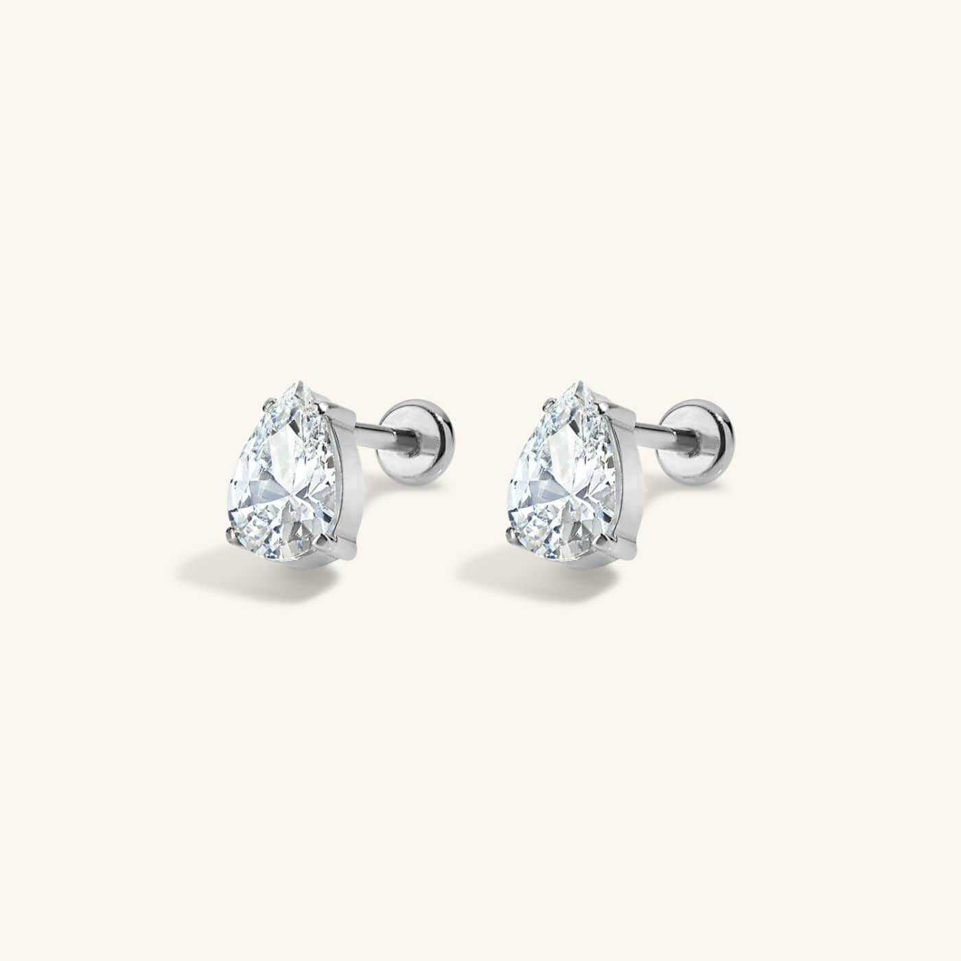 Crystal Pear Nap Earrings (Silver / 6mm)